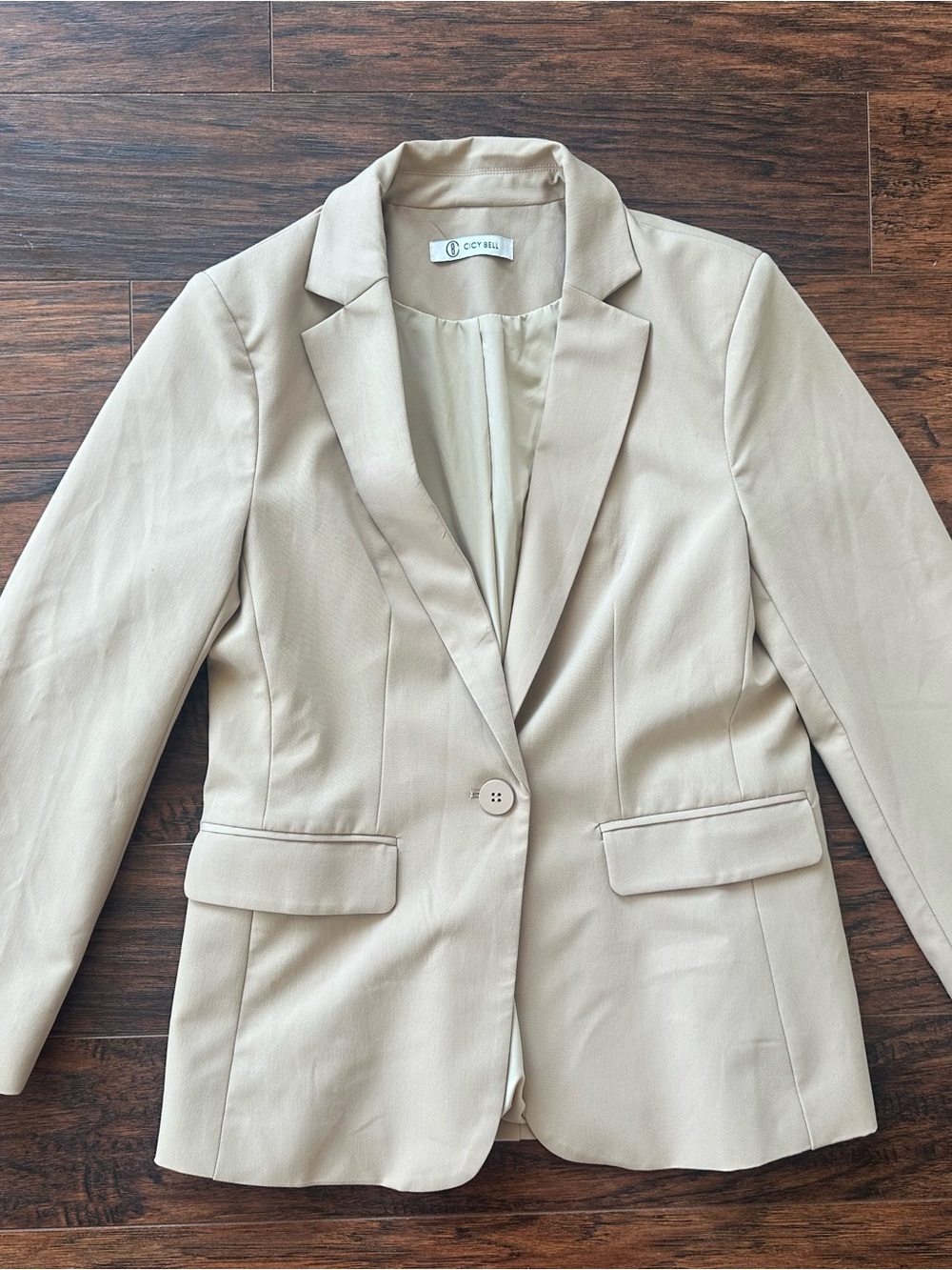 Women’s Beige Tailored Office Blazer One Button Business Casual Jacket Medium